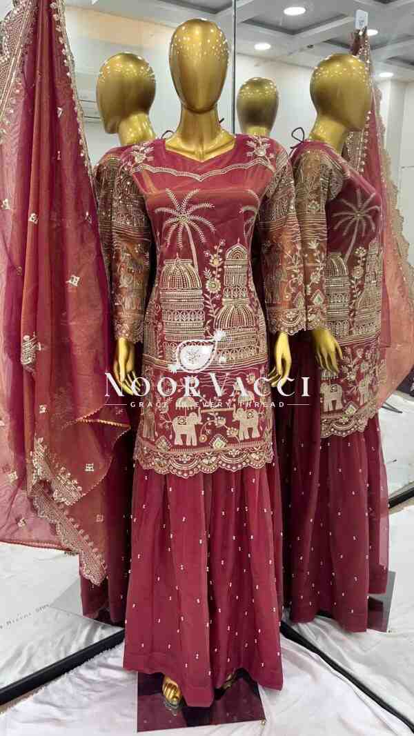 Twill Net Embroidered Palazzo Set with Dupatta – Fully Stitched Designer Wear