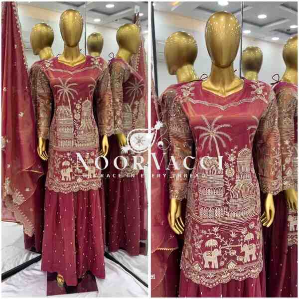Twill Net Embroidered Palazzo Set with Dupatta – Fully Stitched Designer Wear - Image 2