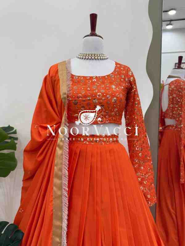 Semi-Stitched American Silk Lehenga with 3.5 Meter Flair & Sequin Thread Work - Image 4