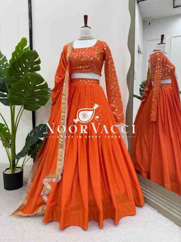 Semi-Stitched American Silk Lehenga with 3.5 Meter Flair & Sequin Thread Work - Image 3