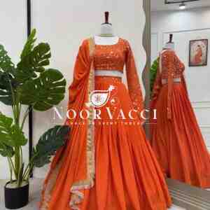 Semi-Stitched American Silk Lehenga with 3.5 Meter Flair & Sequin Thread Work