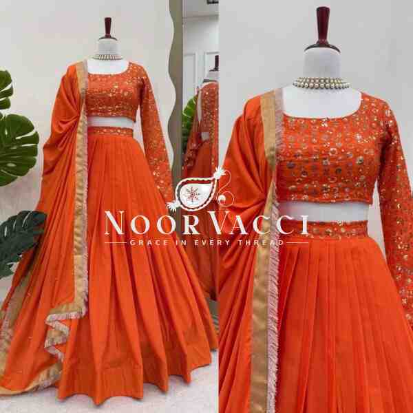 Semi-Stitched American Silk Lehenga with 3.5 Meter Flair & Sequin Thread Work - Image 2