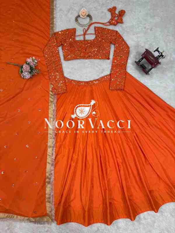Semi-Stitched American Silk Lehenga with 3.5 Meter Flair & Sequin Thread Work - Image 6