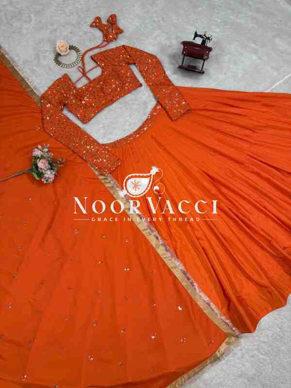 Semi-Stitched American Silk Lehenga with 3.5 Meter Flair & Sequin Thread Work - Image 5