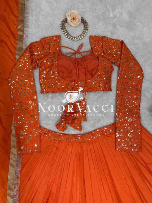 Semi-Stitched American Silk Lehenga with 3.5 Meter Flair & Sequin Thread Work - Image 7