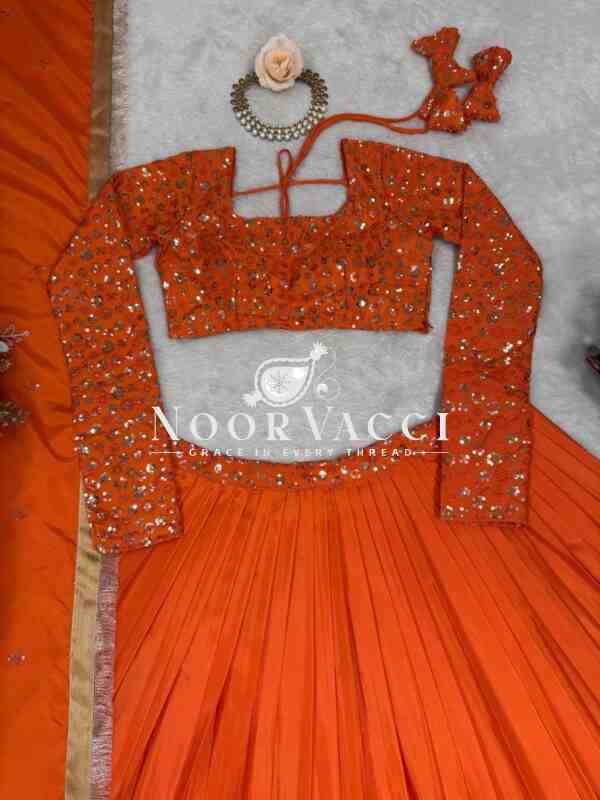 Semi-Stitched American Silk Lehenga with 3.5 Meter Flair & Sequin Thread Work - Image 8