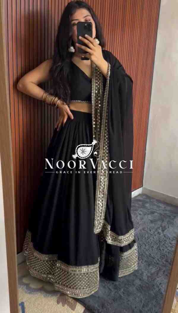 Semi-Stitched Faux Georgette Lehenga with 3 Meter Flair & 9mm Sequin Thread Work - Image 5