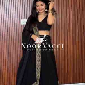Semi-Stitched Faux Georgette Lehenga with 3 Meter Flair & 9mm Sequin Thread Work
