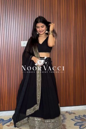 Shop Semi-Stitched Faux Georgette Lehenga with 3 Meter Flair & 9mm Sequin Thread Work