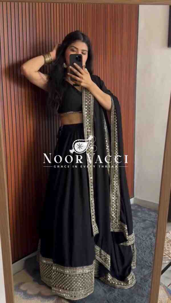 Semi-Stitched Faux Georgette Lehenga with 3 Meter Flair & 9mm Sequin Thread Work - Image 2