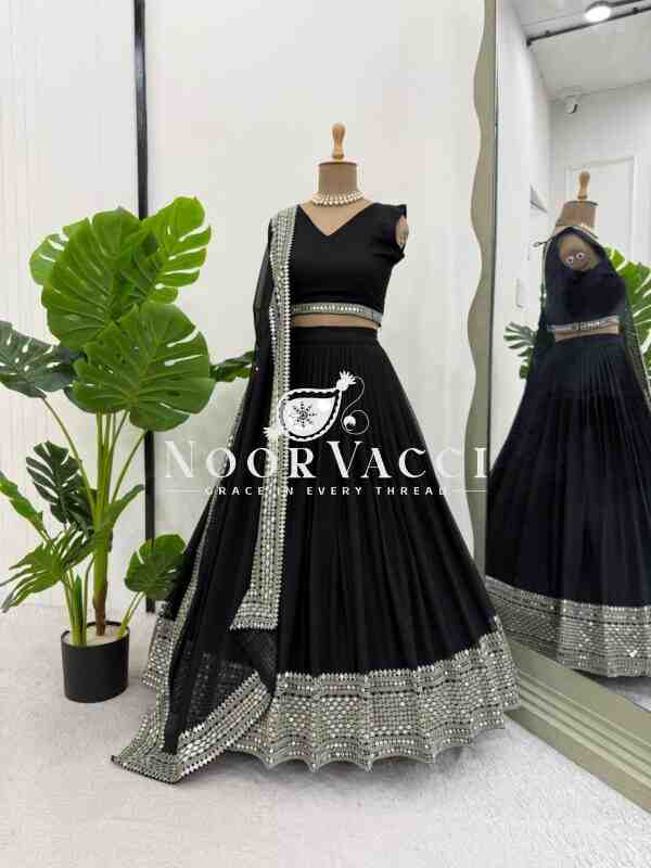 Semi-Stitched Faux Georgette Lehenga with 3 Meter Flair & 9mm Sequin Thread Work - Image 6