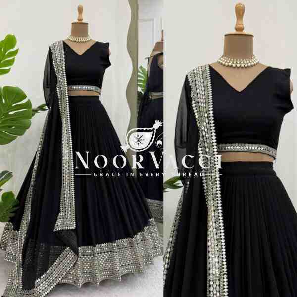 Semi-Stitched Faux Georgette Lehenga with 3 Meter Flair & 9mm Sequin Thread Work - Image 4