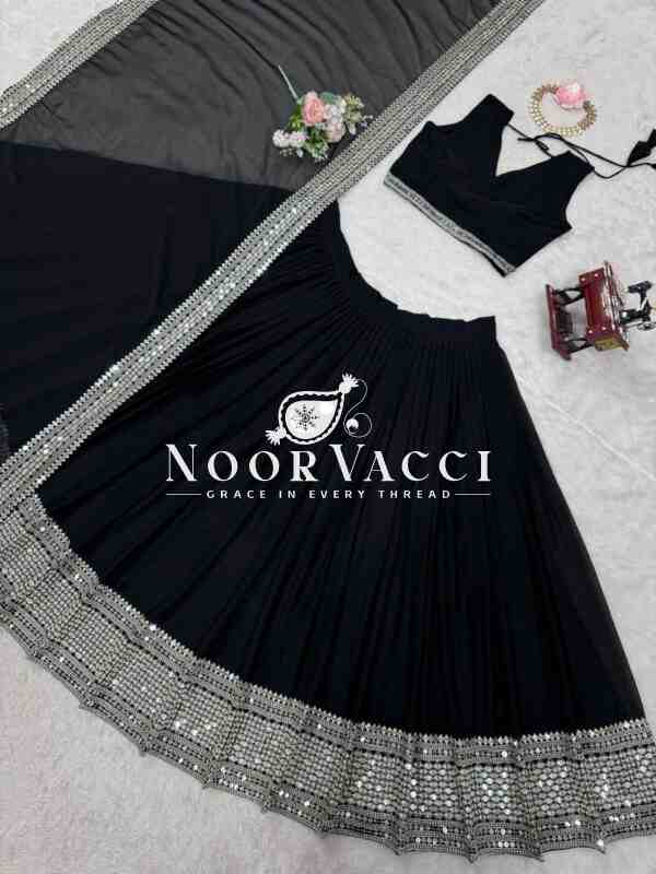 Semi-Stitched Faux Georgette Lehenga with 3 Meter Flair & 9mm Sequin Thread Work - Image 7