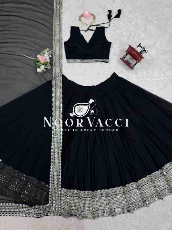 Semi-Stitched Faux Georgette Lehenga with 3 Meter Flair & 9mm Sequin Thread Work - Image 8