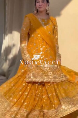 Buy Foux Gorgette Sharara Set with Embroidered Top and Dupatta