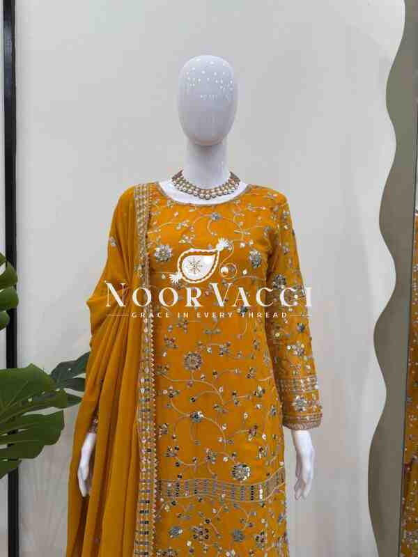 Foux Gorgette Sharara Set with Embroidered Top and Dupatta - Image 4