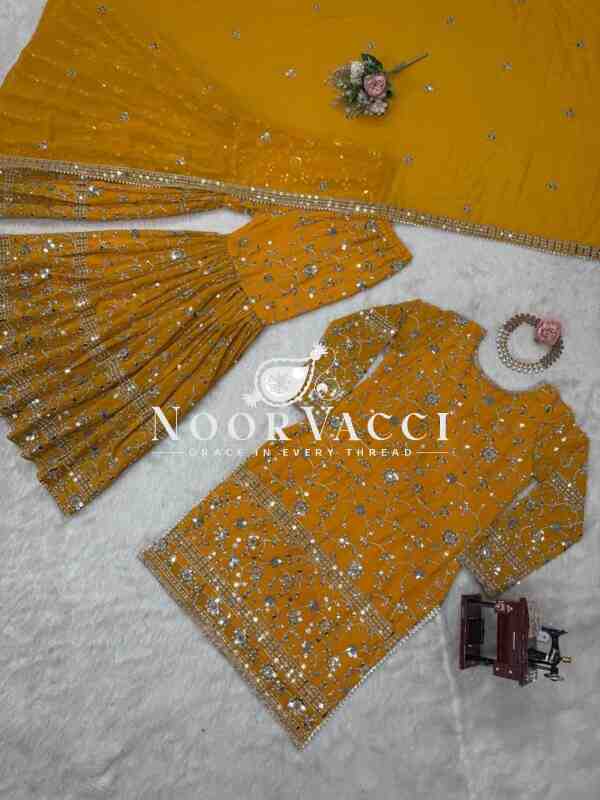 Foux Gorgette Sharara Set with Embroidered Top and Dupatta - Image 7