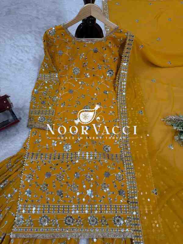Foux Gorgette Sharara Set with Embroidered Top and Dupatta - Image 8