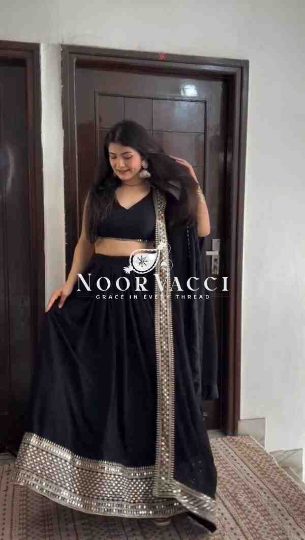 Semi-Stitched Faux Georgette Lehenga with 3 Meter Flair & 9mm Sequin Thread Work - Image 3