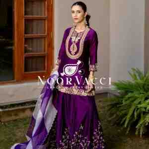 Heavy Chinon Silk Codding Sequin Sharara Set with Printed Organza Dupatta