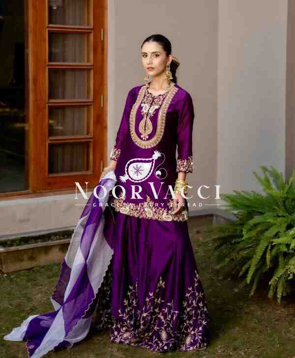 Heavy Chinon Silk Codding Sequin Sharara Set with Printed Organza Dupatta