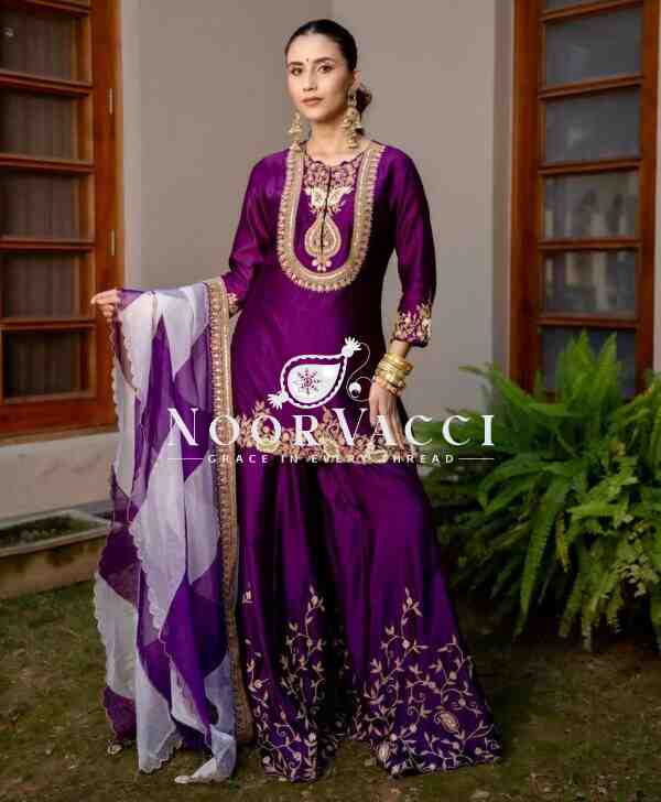 Heavy Chinon Silk Codding Sequin Sharara Set with Printed Organza Dupatta - Image 3