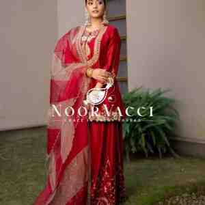 Heavy Chinon Silk Codding Sequin Sharara Set with Printed Organza Dupatta