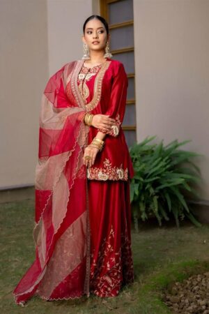 Buy Heavy Chinon Silk Codding Sequin Sharara Set with Printed Organza Dupatta