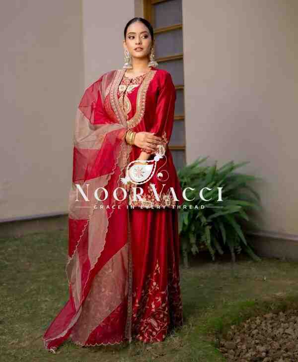 Heavy Chinon Silk Codding Sequin Sharara Set with Printed Organza Dupatta