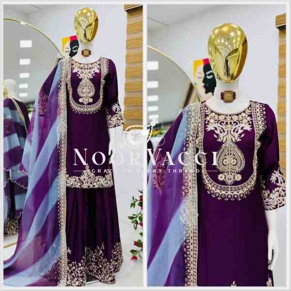Heavy Chinon Silk Codding Sequin Sharara Set with Printed Organza Dupatta - Image 5