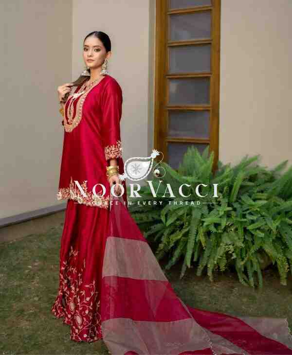 Heavy Chinon Silk Codding Sequin Sharara Set with Printed Organza Dupatta - Image 2