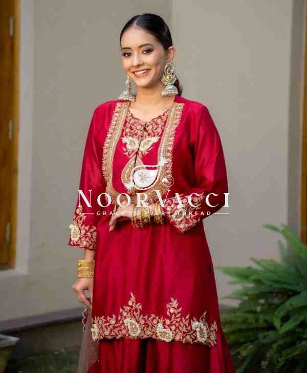 Heavy Chinon Silk Codding Sequin Sharara Set with Printed Organza Dupatta - Image 3