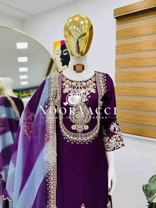 Heavy Chinon Silk Codding Sequin Sharara Set with Printed Organza Dupatta - Image 7