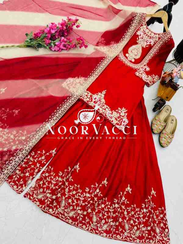 Heavy Chinon Silk Codding Sequin Sharara Set with Printed Organza Dupatta - Image 9