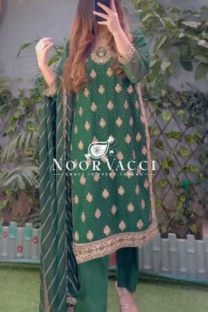 Buy Georgette and Silk Diamond-Embellished Suit Set with Dupatta