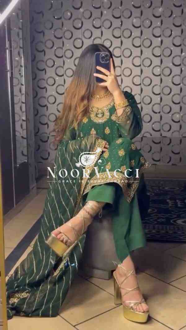 Georgette and Silk Diamond-Embellished Suit Set with Dupatta - Image 2