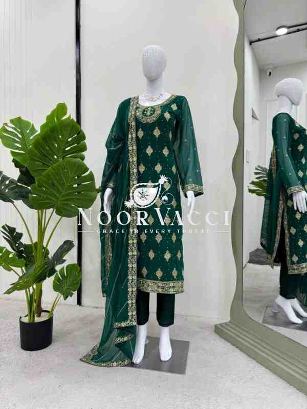 Georgette and Silk Diamond-Embellished Suit Set with Dupatta - Image 3