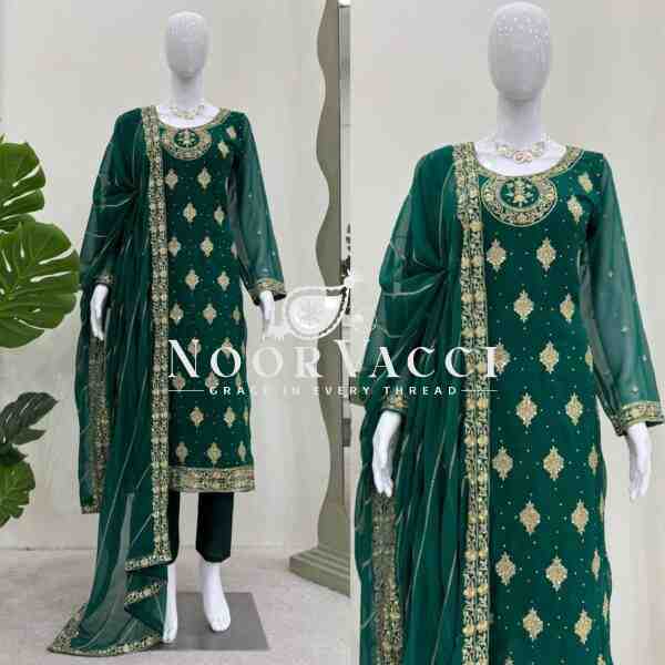 Georgette and Silk Diamond-Embellished Suit Set with Dupatta - Image 4