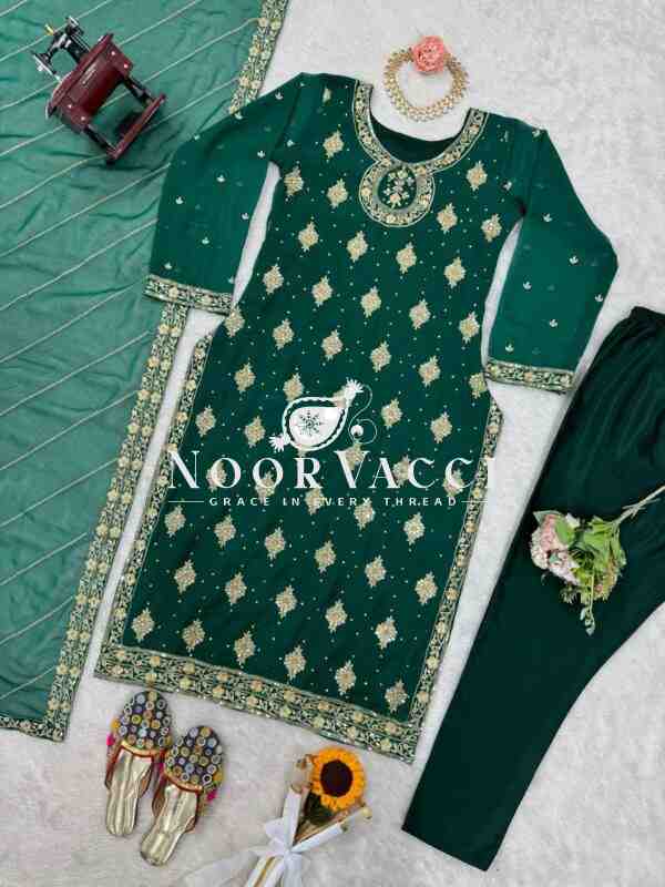 Georgette and Silk Diamond-Embellished Suit Set with Dupatta - Image 7