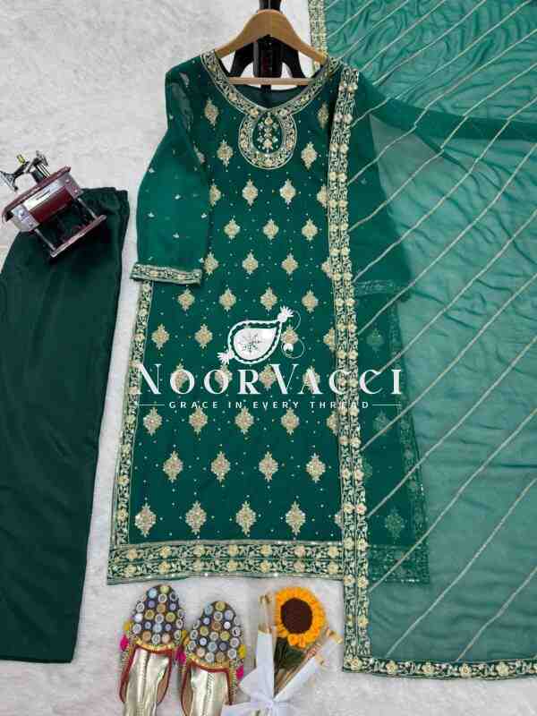 Georgette and Silk Diamond-Embellished Suit Set with Dupatta - Image 8