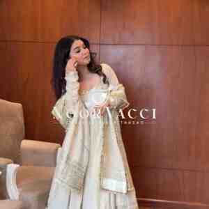 Chinon Embroidered Suit Set with Lace Border and Dupatta