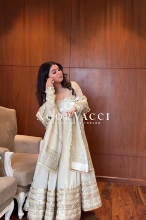 Buy Chinon Embroidered Suit Set with Lace Border and Dupatta