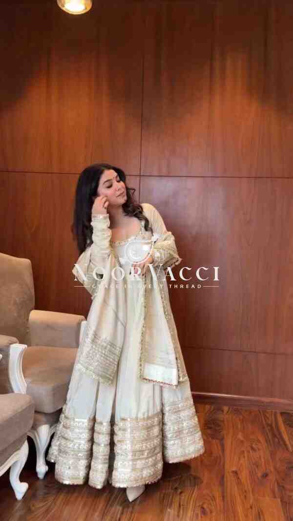 Chinon Embroidered Suit Set with Lace Border and Dupatta