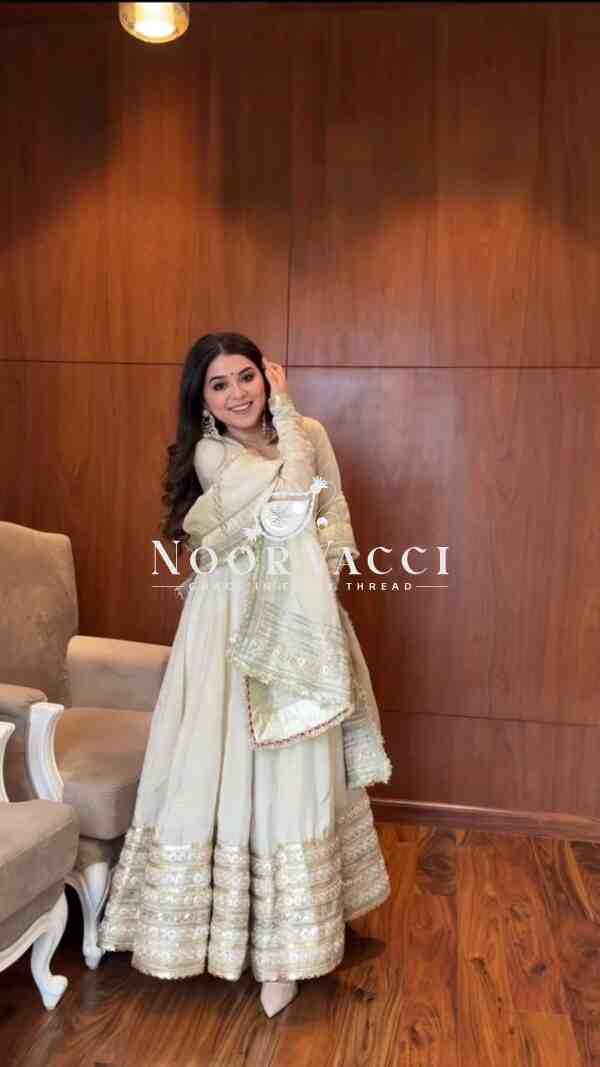 Chinon Embroidered Suit Set with Lace Border and Dupatta - Image 4