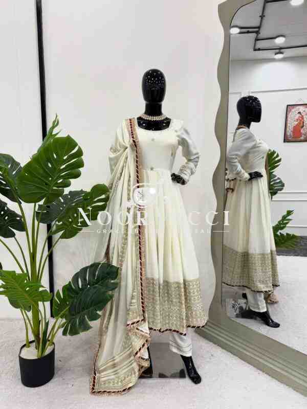 Chinon Embroidered Suit Set with Lace Border and Dupatta - Image 6