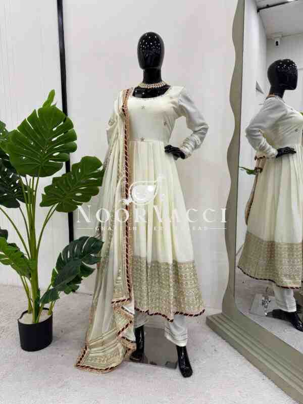 Chinon Embroidered Suit Set with Lace Border and Dupatta - Image 5