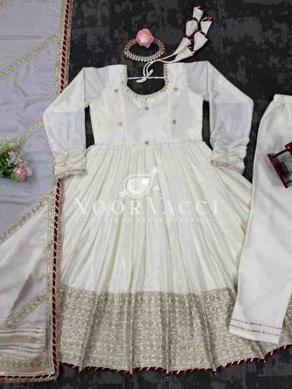 Chinon Embroidered Suit Set with Lace Border and Dupatta - Image 8