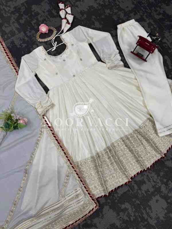 Chinon Embroidered Suit Set with Lace Border and Dupatta - Image 9