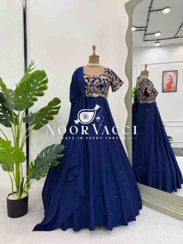 Heavy Natural Crepe Embroidered Suit Set with Matching Dupatta - Image 6
