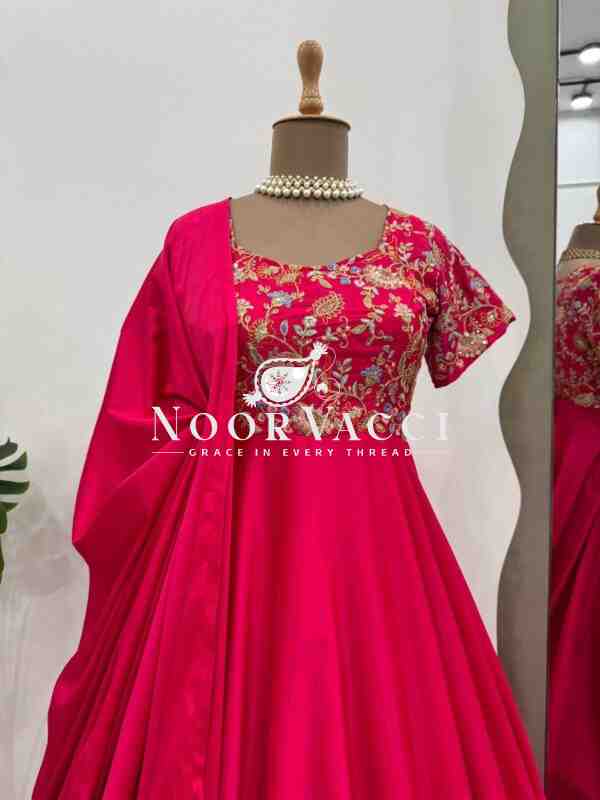 Heavy Natural Crepe Embroidered Suit Set with Matching Dupatta - Image 5